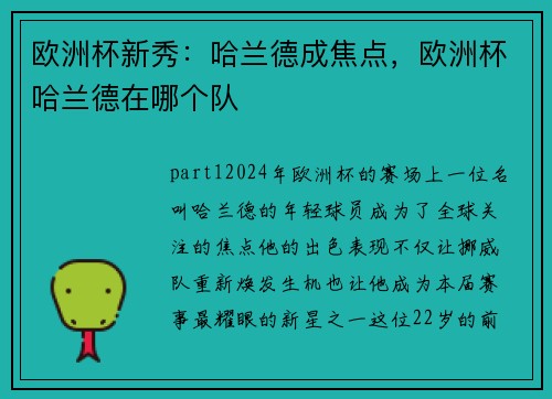 欧洲杯新秀：哈兰德成焦点，欧洲杯哈兰德在哪个队