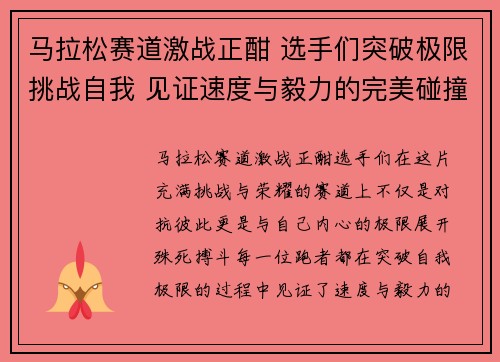 马拉松赛道激战正酣 选手们突破极限挑战自我 见证速度与毅力的完美碰撞