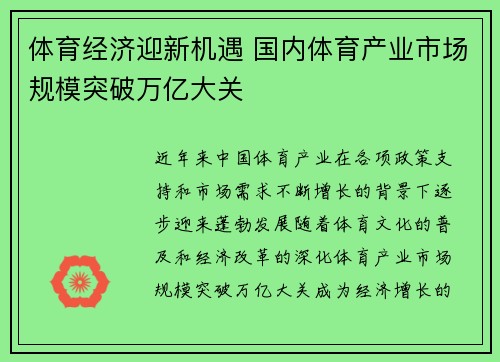体育经济迎新机遇 国内体育产业市场规模突破万亿大关 体育经济迎新机遇 国内体育产业市场规模突破万亿大关